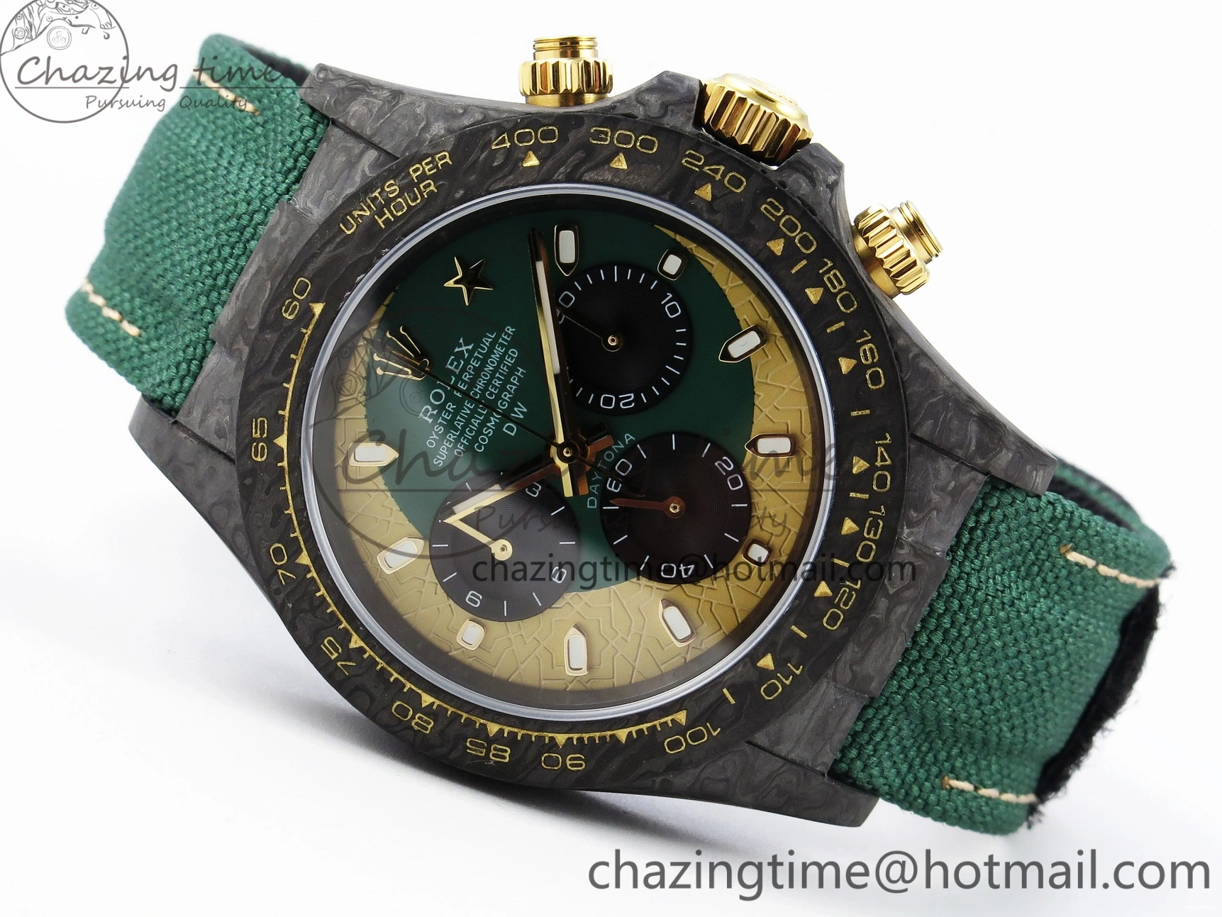 Nylon A7750 on YG DIW Dial Carbon Green Case Green Edition Daytona and Bezel Strap DIWF 0428